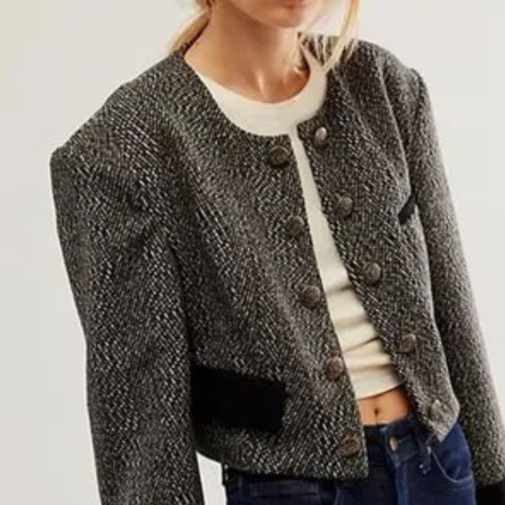 Free People Black White‎ Emily Jacket Blazer P2P 18.5 inches